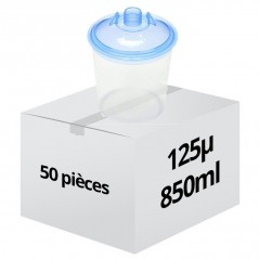 Kit 125µ 850ml 50 poches jetables et couvercles par kit + 1 godet rigide