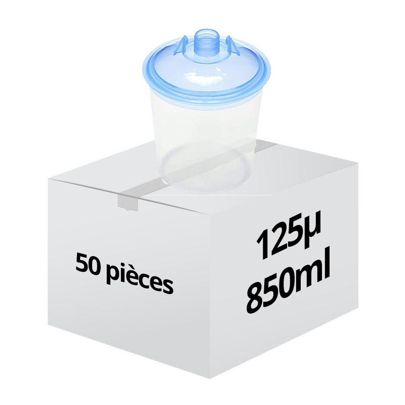 Kit 125µ 850ml 50 poches jetables et couvercles par kit + 1 godet rigide