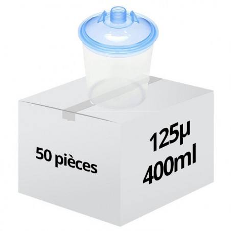 Kit 125µ 400ml 50 poches jetables et couvercles par kit + 1 godet rigide