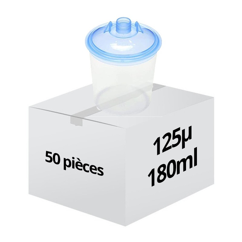 Kit 125µ 180ml 50 poches jetables et couvercles par kit + 1 godet rigide